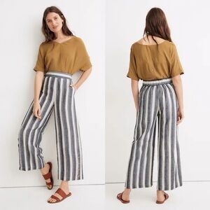 Madewell Huston Pull On Crop Pants Indigo Stripe Linen Blend XXS